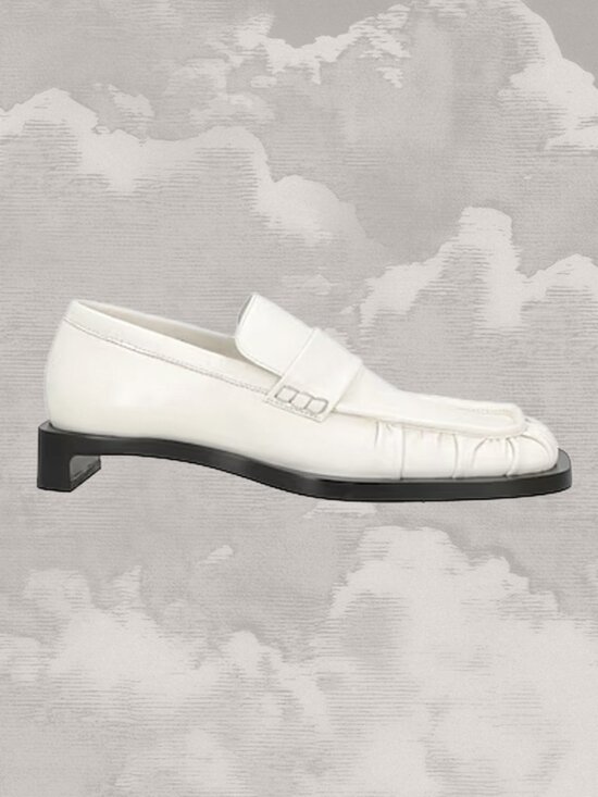 Jil Sander Shoes - JIL SANDER White Ruched crinkled-leather penny loafers heels 36 NIB Black heel